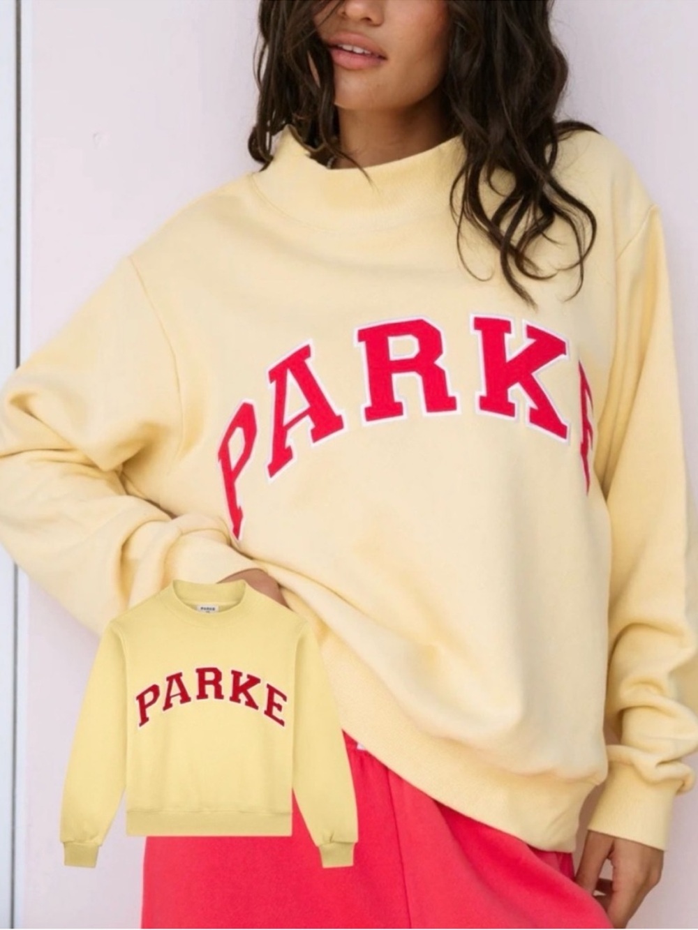 Parke Summerland Crewneck Sweatshirt in Lemonade and Flamingo Size L/XL NWT